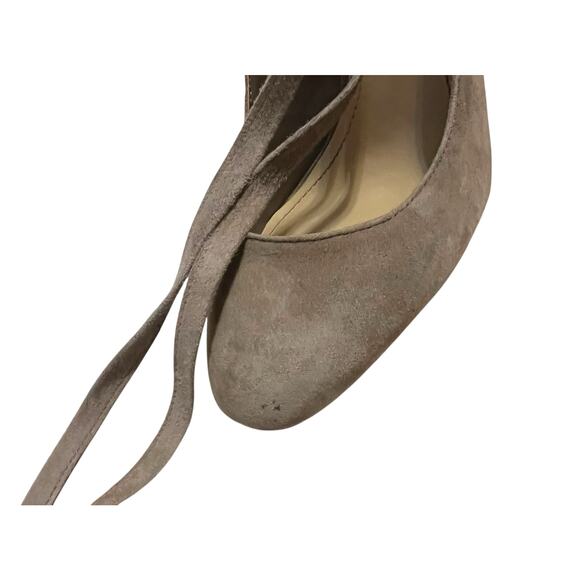 BCBGeneration Beige Taupe Suede Ellah Pumps Tie Wrap High Heels Stilettos Size 8 - Picture 12 of 16